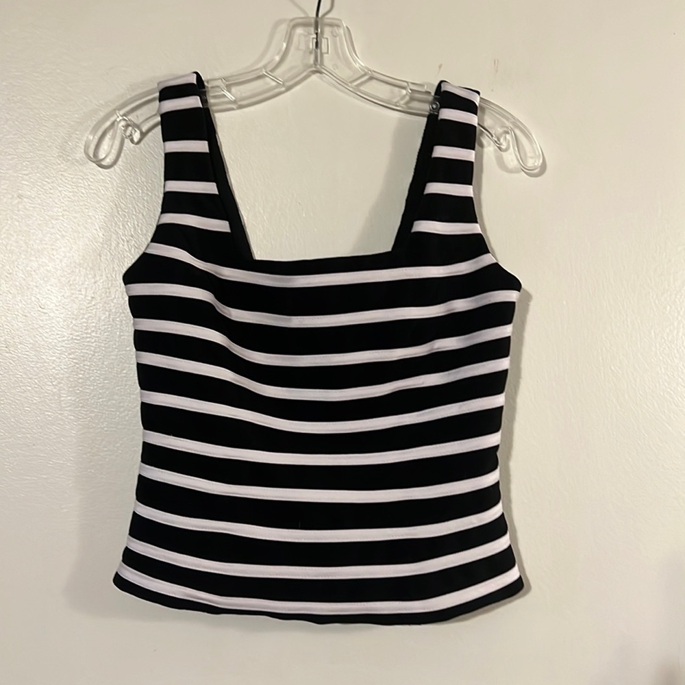 Xscape black square neck sleeveless top with with ribbon detail